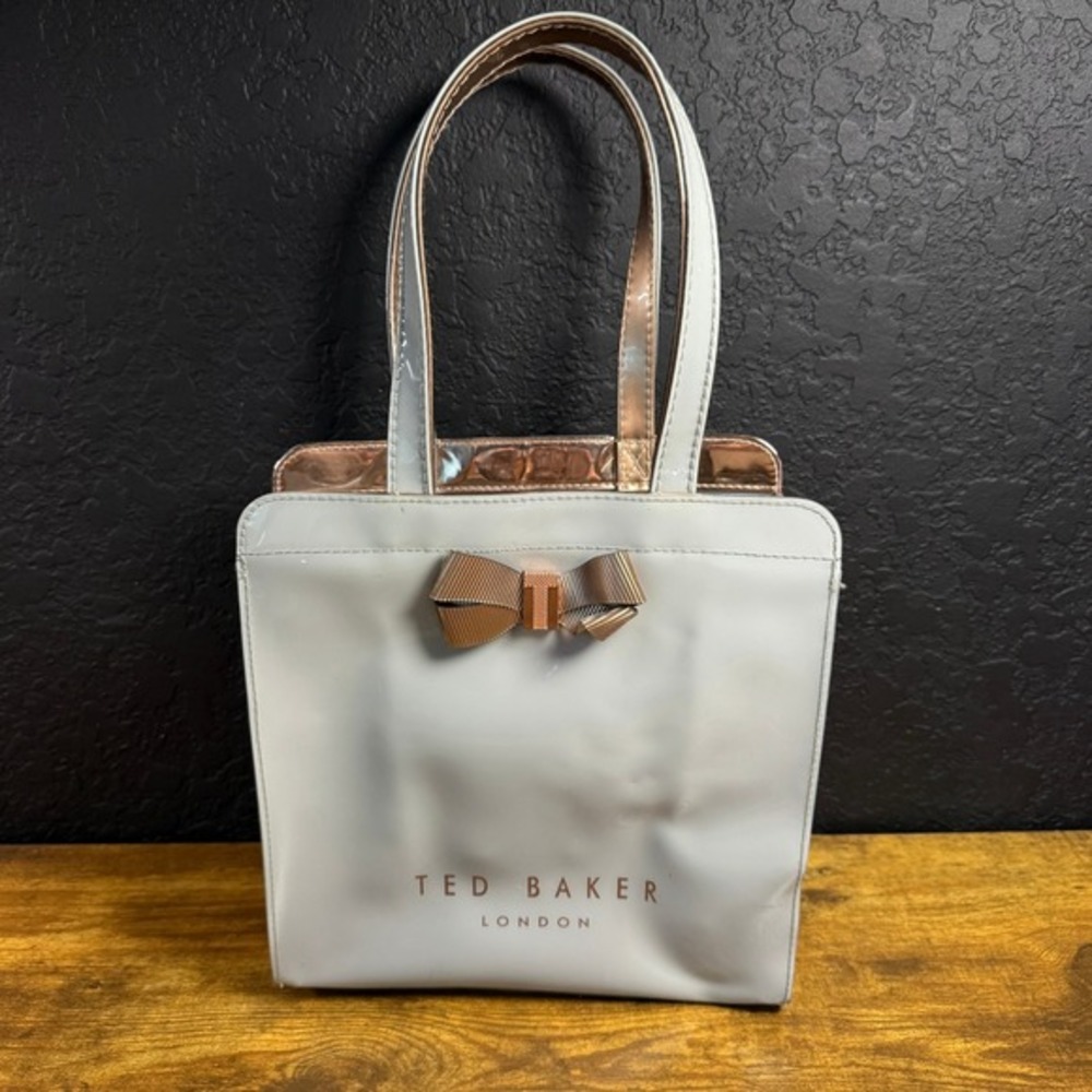 Ted Baker‎ Icon Bow Gray Rose Gold PVC Small Tote Bag Womens OS
